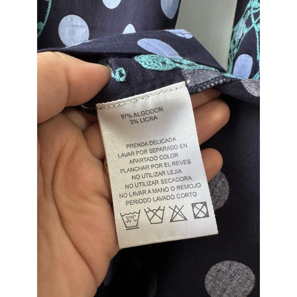 Almatrichi Madrid Spain Sz 36 Tunic Dress Navy Blue Polka Dot Floral Embroidered - Picture 4 of 12